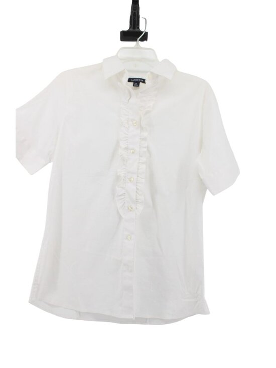 Lands' End Tops - Lands End White Short Sleeve Ruffle Blouse Size 12 94314